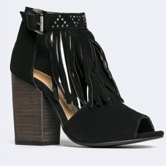 NEW Chinese Laundry Boho Style Split Suede Block Heel Peep Toe Ankle Boot Sandal - Picture 1 of 12